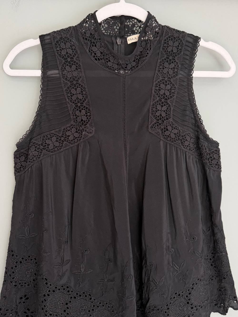 Ulla Johnson "Litsa" 100% Silk Lace High Neck Black Raven Sleeveless Top Blouse - Picture 5 of 17
